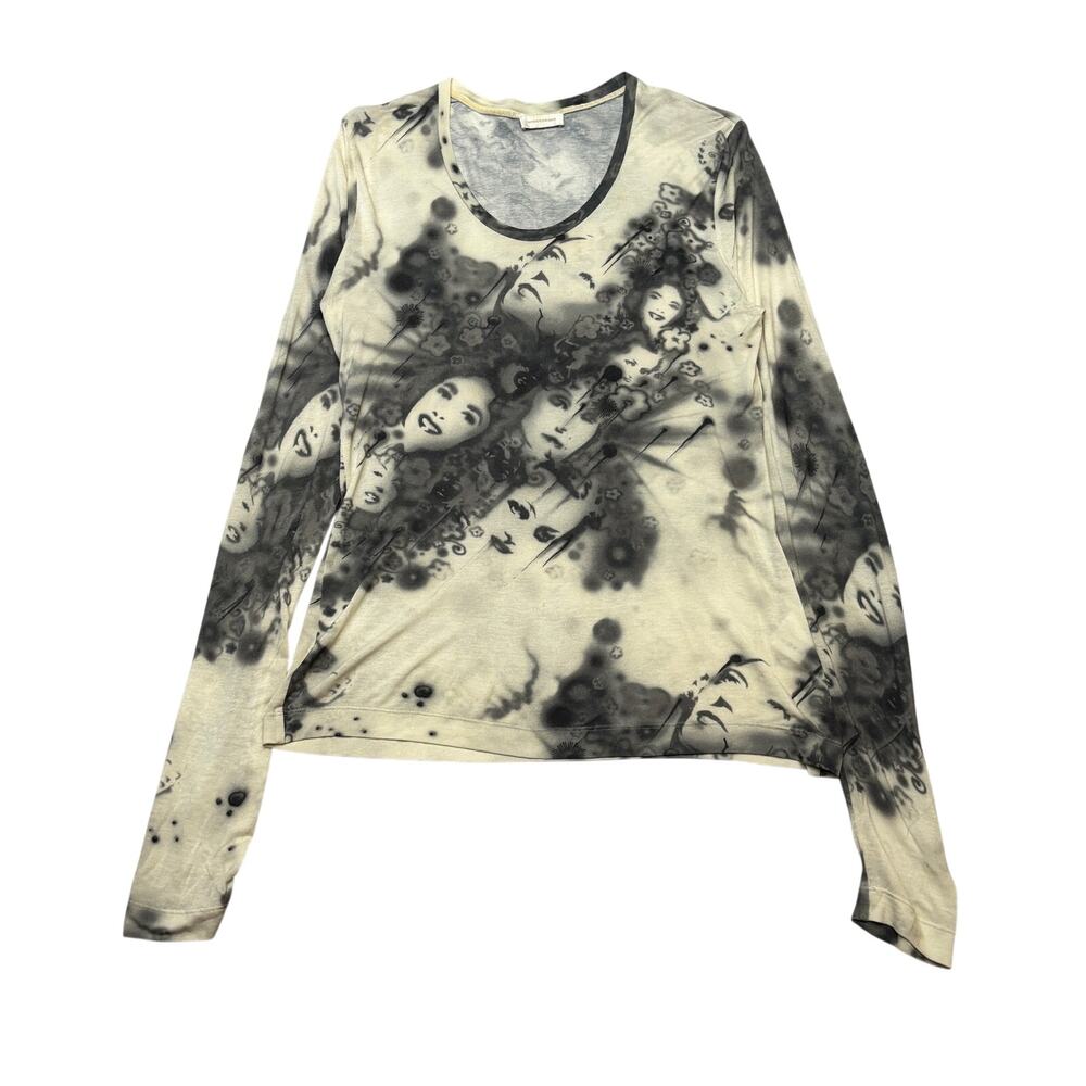 Wunderkind Y2K Face Mosaic Scoop Neck Top Women's IT 46 L/XL Avant Garde Artsy